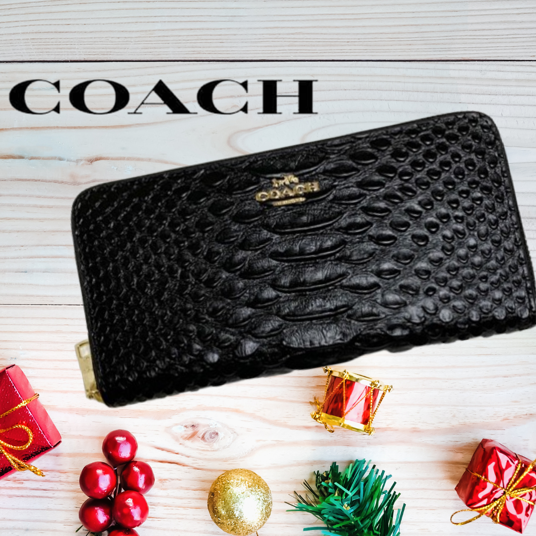 COACH エンボスドスネークレザー 長財布 F53659 ブラック live