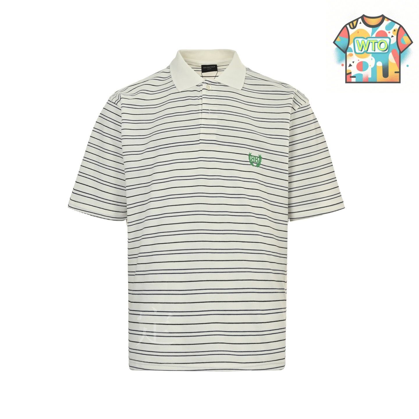 BALENCIAGA ストライプ 半袖 ポロシャツ【関税込】 今日特価】Balenciaga ダブル B 麦穂刺繍ストライプポロ T