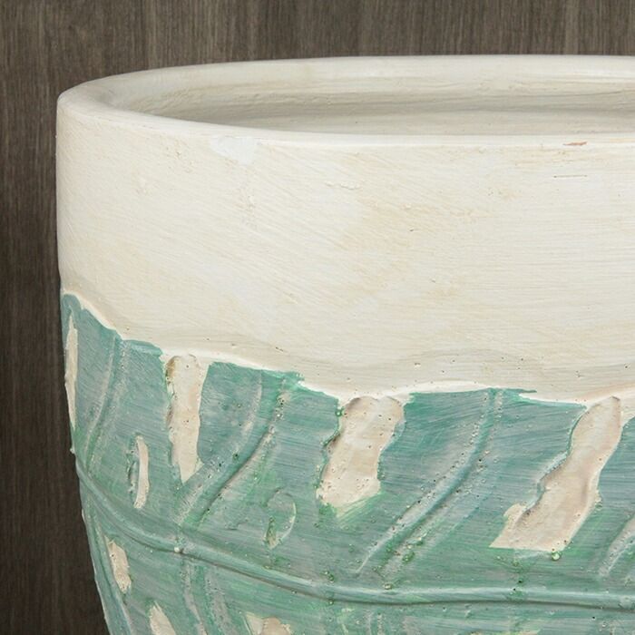 直径37cm リーフ柄 緑×白 丸 深型 植木鉢 おしゃれ 大型 L 25リットル