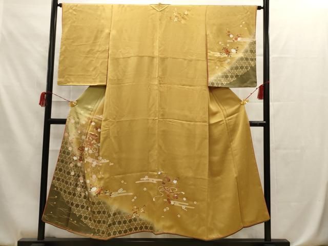 平和屋着物○訪問着 紬地 刺繍 風景草花文 金彩 やまと誂製