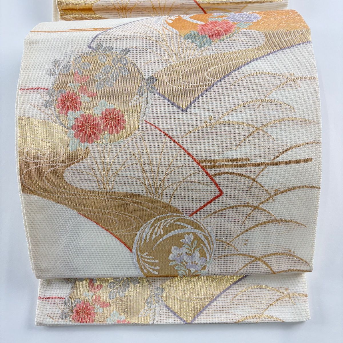 ☆406my2☆夏帯 袋帯 絽 波 銀糸☆美品