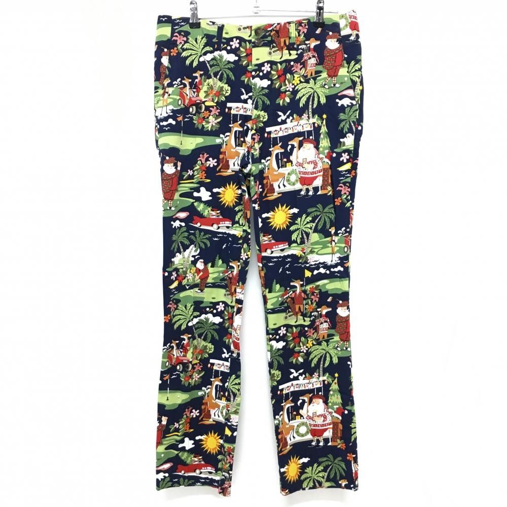 ラウドマウス パンツ ネイビー×グリーン 総柄 ゴルフサンタ トナカイ  メンズ 34×32L ゴルフウェア LOUDMOUTH