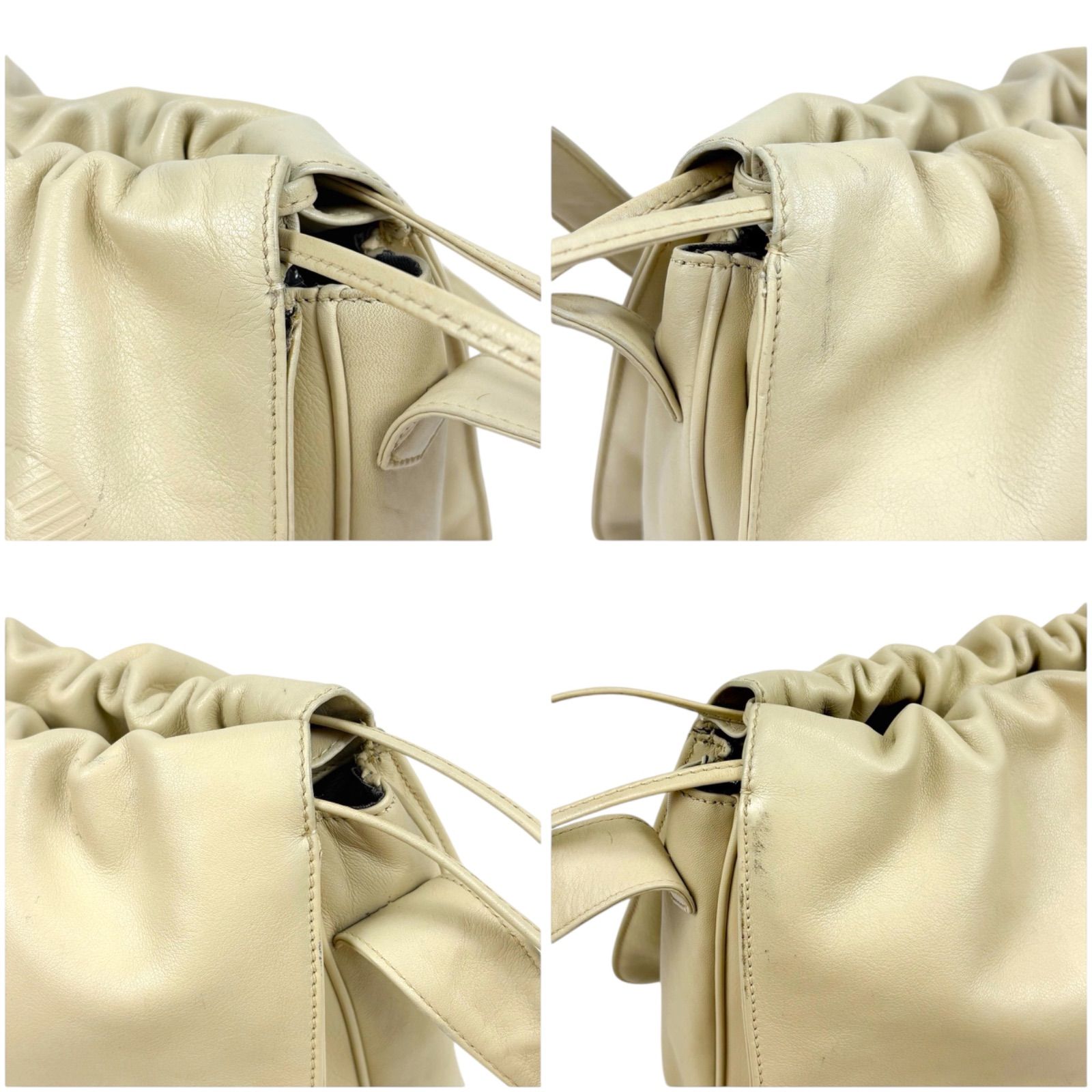 美品 ロエベ LOEWE フラメンコ オーストリッチ 巾着 ショルダーバッグ ロエベ LOEWE 巾着型 ショルダーバッグ アナグラムロゴ 型押し