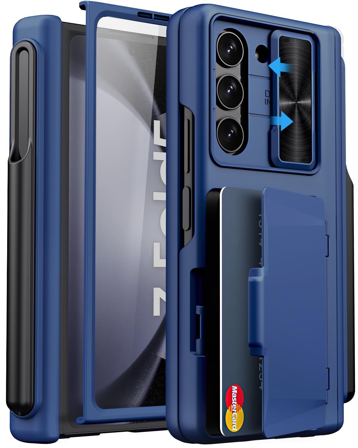 SIXBOX Samsung Galaxy Z Fold 5 ケース u0026 S ペンホルダーu0026ヒンジ保護 u0026 カメラカバー 内蔵カードホルダーu0026スクリーンプロテクター 耐久性のある多機能ウォレットスマホケース Z Fold 5 2023用