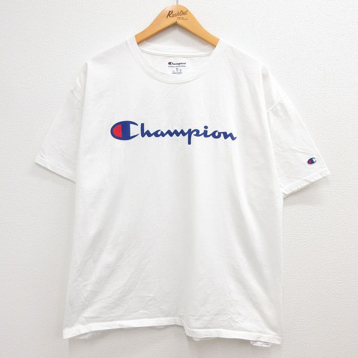 XL/古着 チャンピオン 半袖 ブランド Tシャツ メンズ ビッグロゴ コットン クルーネック 白 ホワイト 23mar30 中古