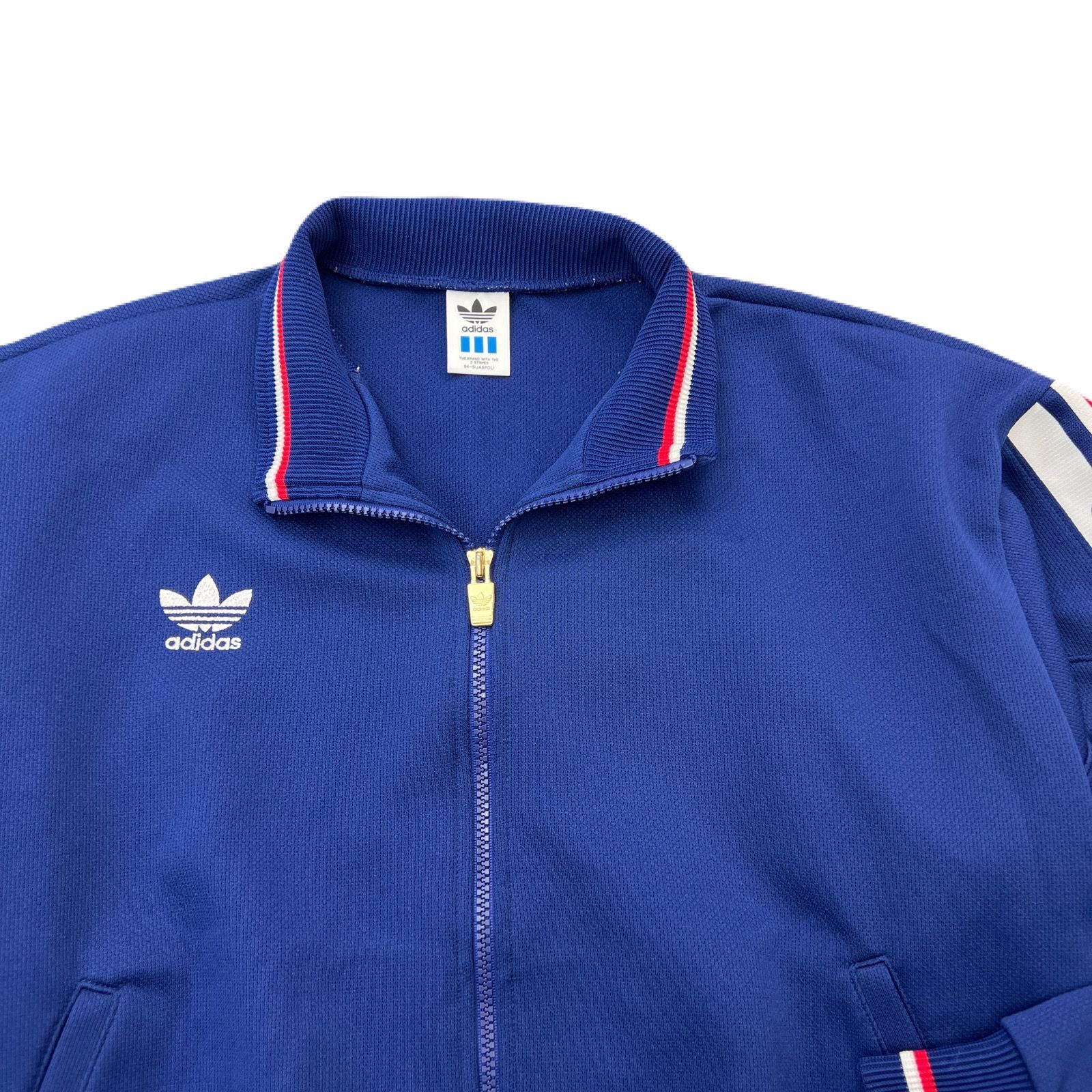 ☆希少☆アディダス トラックジャケット デサント製 トレフォイルロゴ 80s L adidas ジャージ トラックジャケット メンズ L ネイビー 【 希少