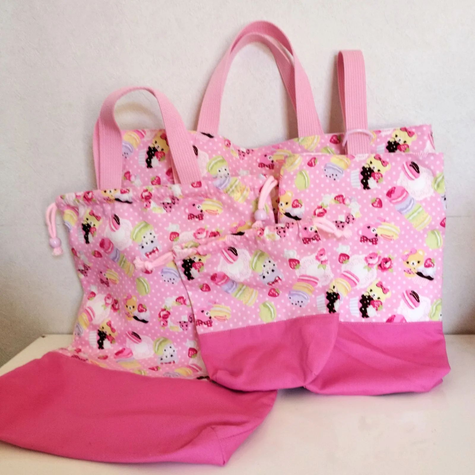 入園入学クマ🧸レッスンバッグ、体操服入れ、シュ－ズ入れ、コップ入れ