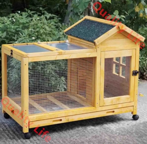 ウサギ ケージ 鶏小屋 屋外 屋外用ウサギ小屋防水屋根 キャスターと引き出しトレイ付き木製ウサギハウス 小型から中型動物用