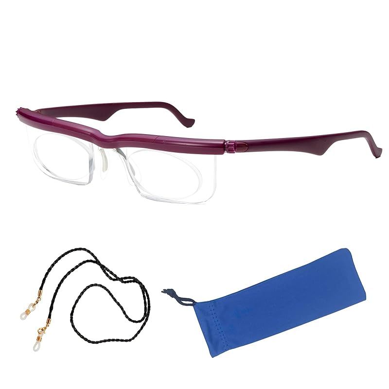 PRESBY 度数が調節できるメガネ ドゥーライフワンブルーライトカット 遠近両用 メガネポーチ チェーン付 ブルーライトカット UVカット 度数調整 度数調節 眼鏡 メガネ おしゃれ メンズ レディース ワイン クリア ブラック ワイン