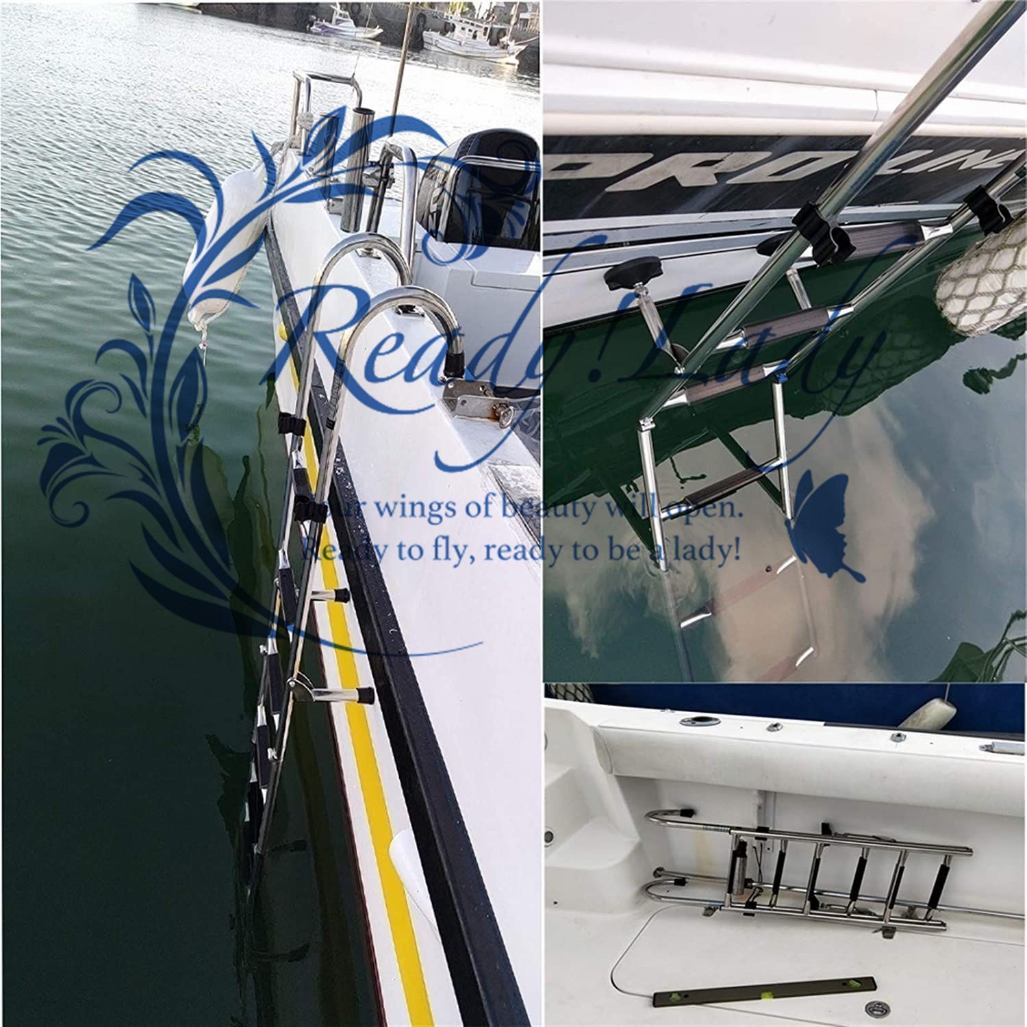 ボート用 梯子 ラダー ボート リアエントリーポンツーン ドック用のステンレス鋼製延長ボートはしご 取り外し な折りたたみ式マリンヨ HRDEVELOPMENT_JP