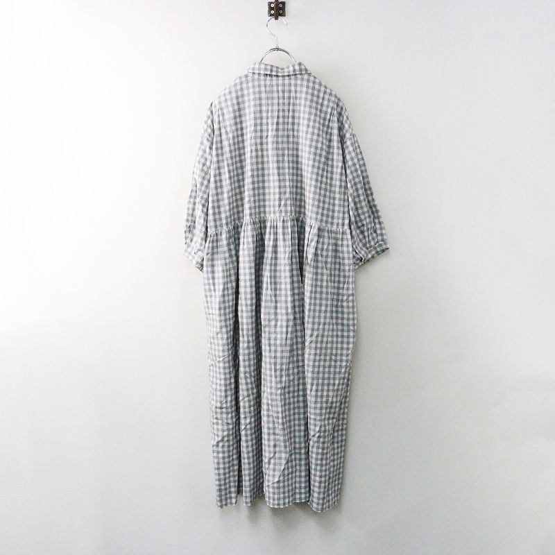 オオカミとフクロウ TANDEY フクロウと古書と日曜日と ワンピース グレー ギンガムチェック コットン ドレス 2400014652451