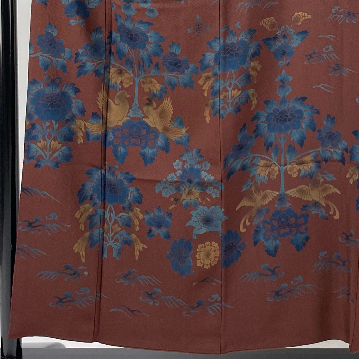 付下げ 身丈154cm 裄丈62cm S 袷 落款 草花 鳥 赤茶 正絹 美品 秀品  