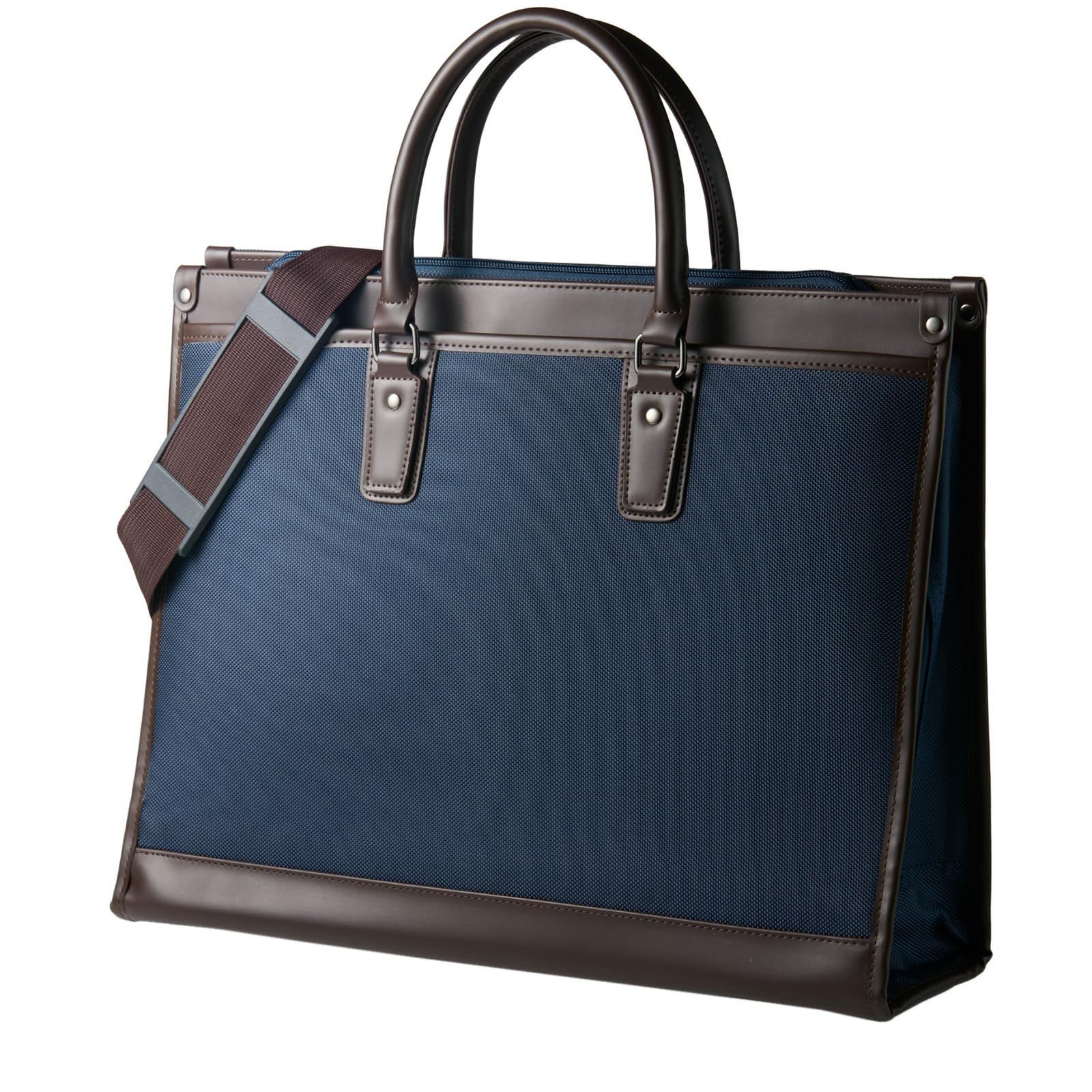 b.ネイビー(持ち手ブラウン) [グレヴィオ] 一流の鞄職人が作る ビジネスバッグ 就活バッグ リクルートバッグ 大容量 自立 出張 メンズ 男性 A4 ネイビー 父の日