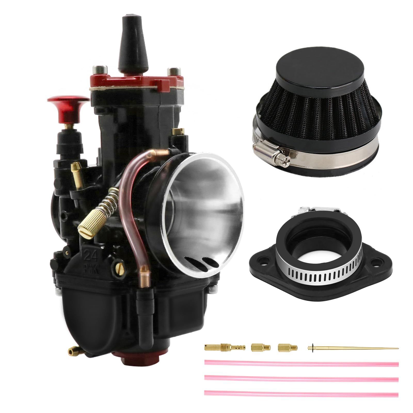 PWK 24mm 普遍的な黒いキャブレター のキットは道のための 50cc-100cc 競馬のキャブレターの力のジェット機の性能 2T 4T エンジンのオートバイのスクーターのダート バイクのモトクロス ATV のク