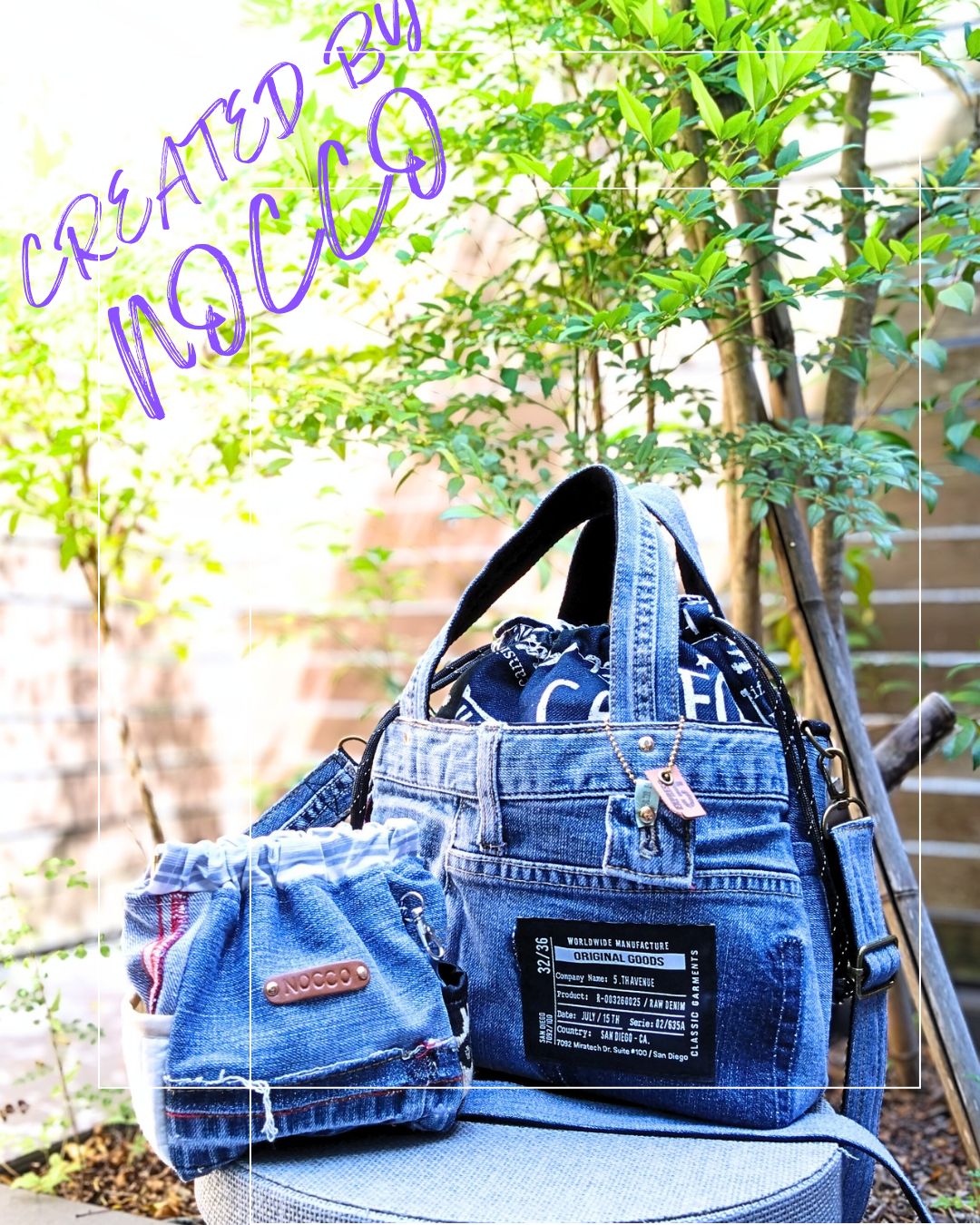 №721【Dots DENIM✖️北欧 巾着ToteBAG⚮̈♡】デニムリメイク №721【Dots DENIM✖️北欧 巾着ToteBAG⚮̈♡】デニムリメイク