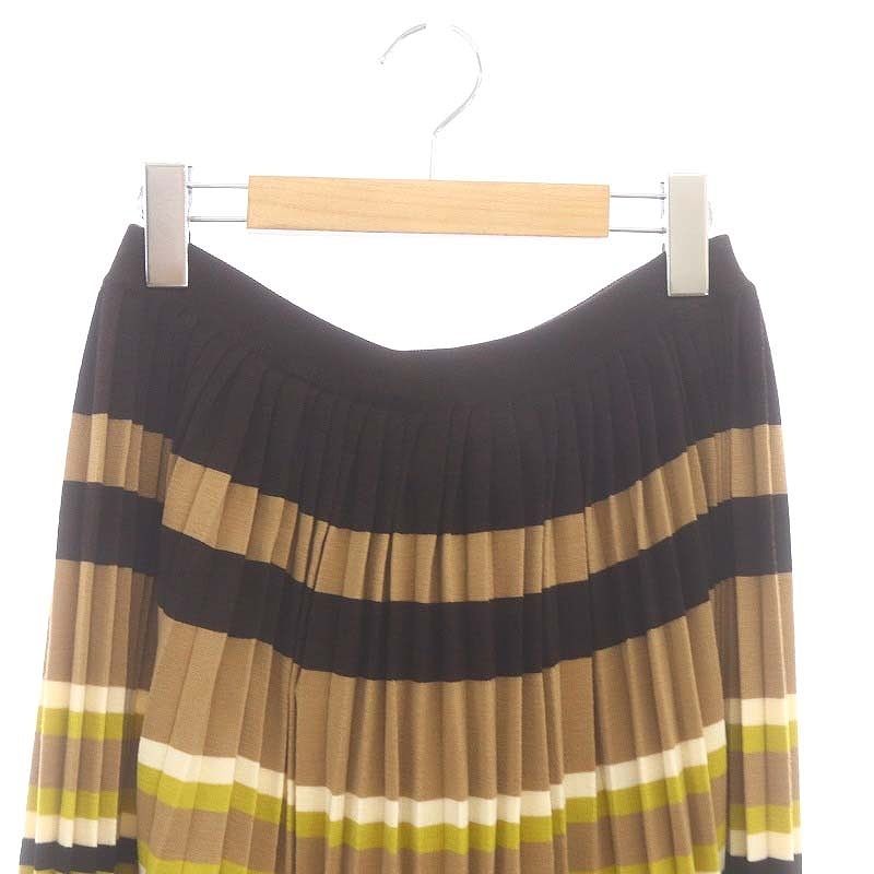 マルニ MARNI ニットプリーツスカート ロング ボーダー 44 マスタード  