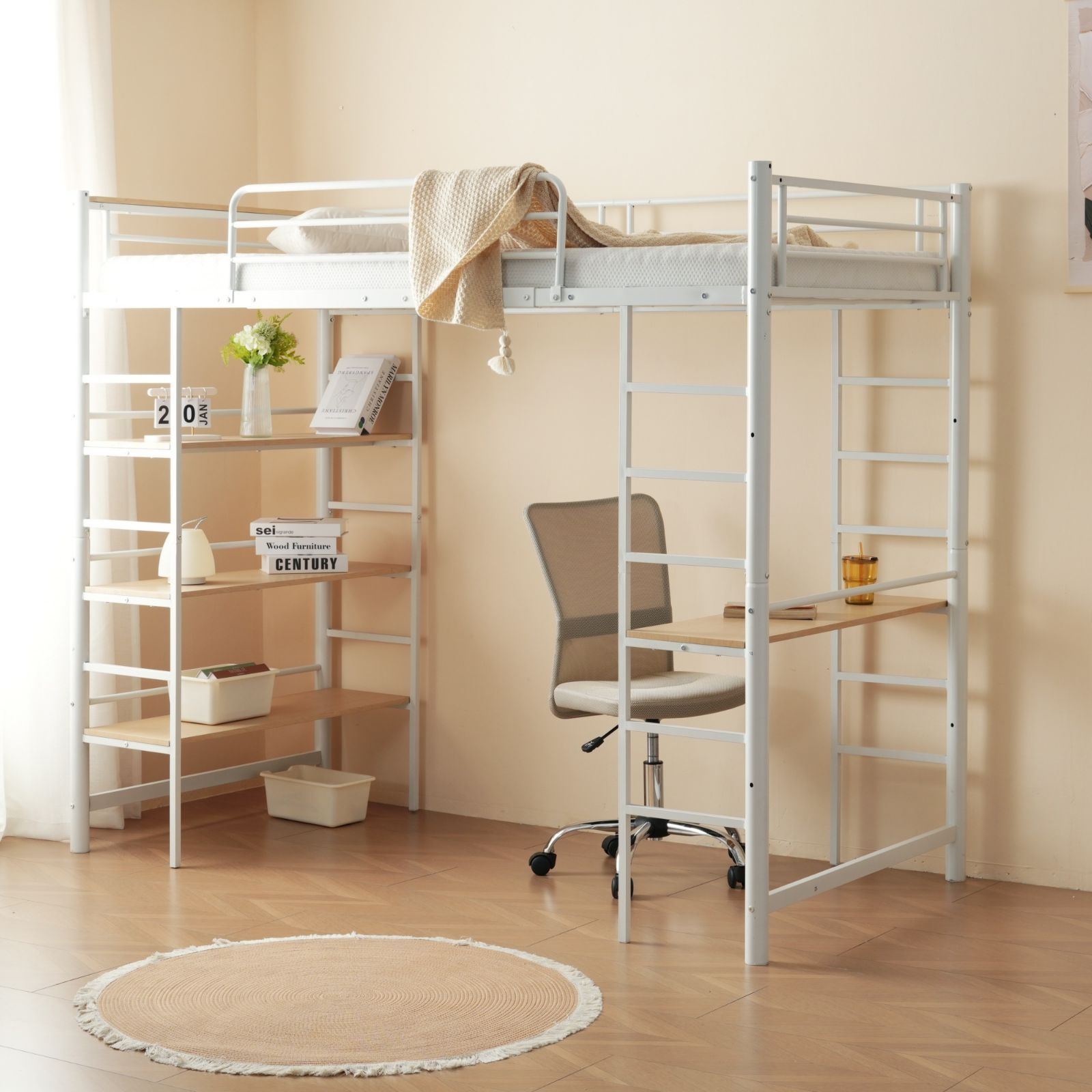 システムベット ロフトベッド シングル デスク付き ラック棚付き ハシゴ階段 Amazon｜システムベット ロフトベッド シングル デスク付き