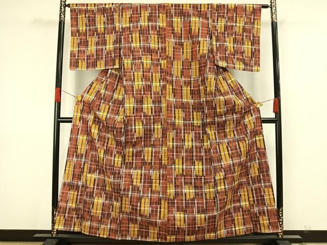 平和屋着物▽上質な紬 単衣 格子 正絹 逸品 AAAZ1604fy