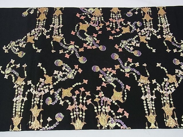 平和屋本店□極上 龍村平蔵製 本袋帯 千代の冠錦 黒地 金銀糸 逸品