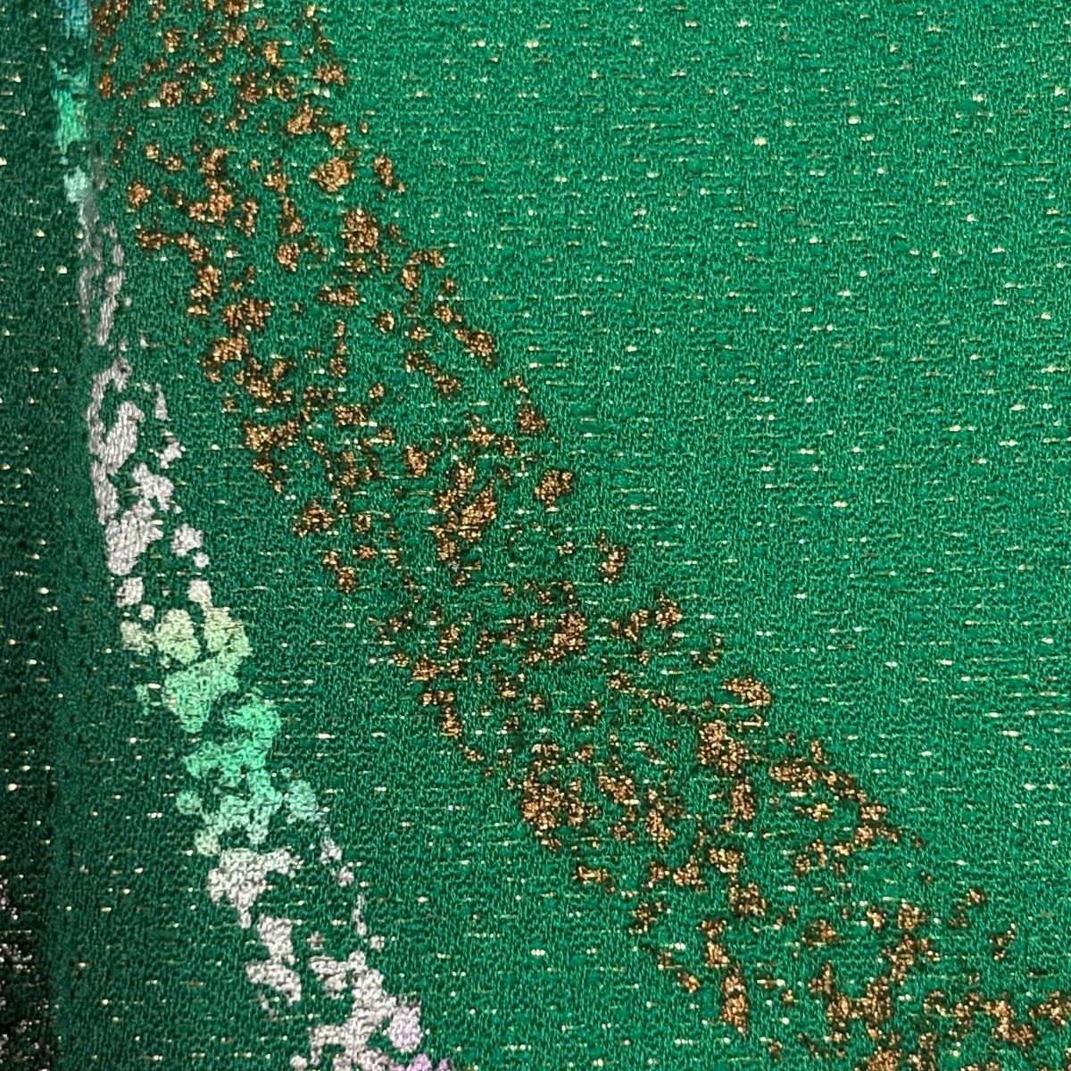 振袖 身丈166.5cm 裄丈69cm L 袷 森英恵 落款 蝶 金通し 金彩 緑 正絹