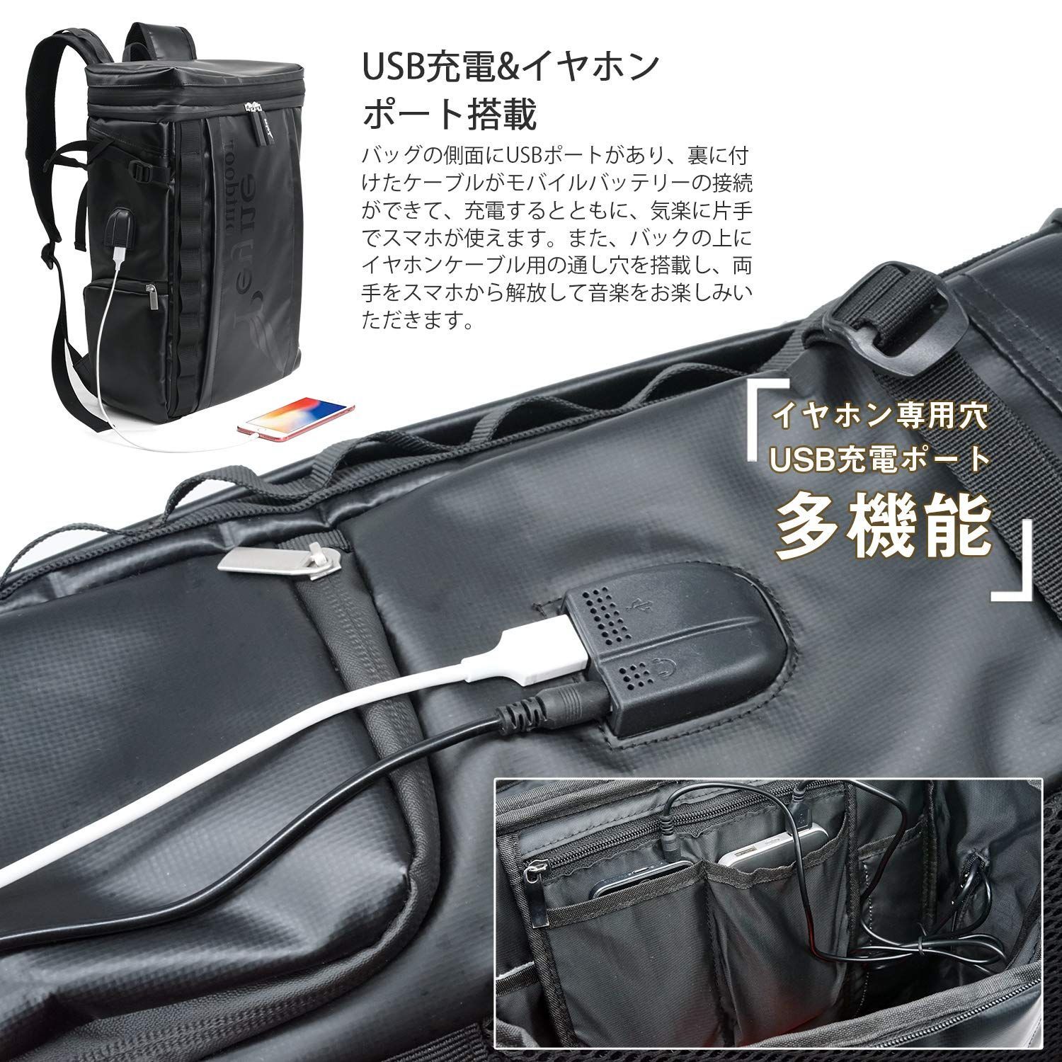 15.6インチ PC USBポート付き 多ポケット ビジネスリュック，40L リュック，A4収納 outdoor キャンバス 通勤  スクエアバックパック 靴/弁当収納 修学 スクエアリュック 旅行 スクエア 学生 拡張機能 リュックサック，2層式 ブラック 完 - メルカリ