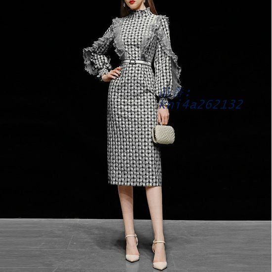 パーティードレス 韓国 おしゃれ 個性的 お呼ばれ 膝丈 謝恩会 ワンピース 二次会 可愛い 結婚式 S 長袖 M ブラック 上品 L kni4a262132