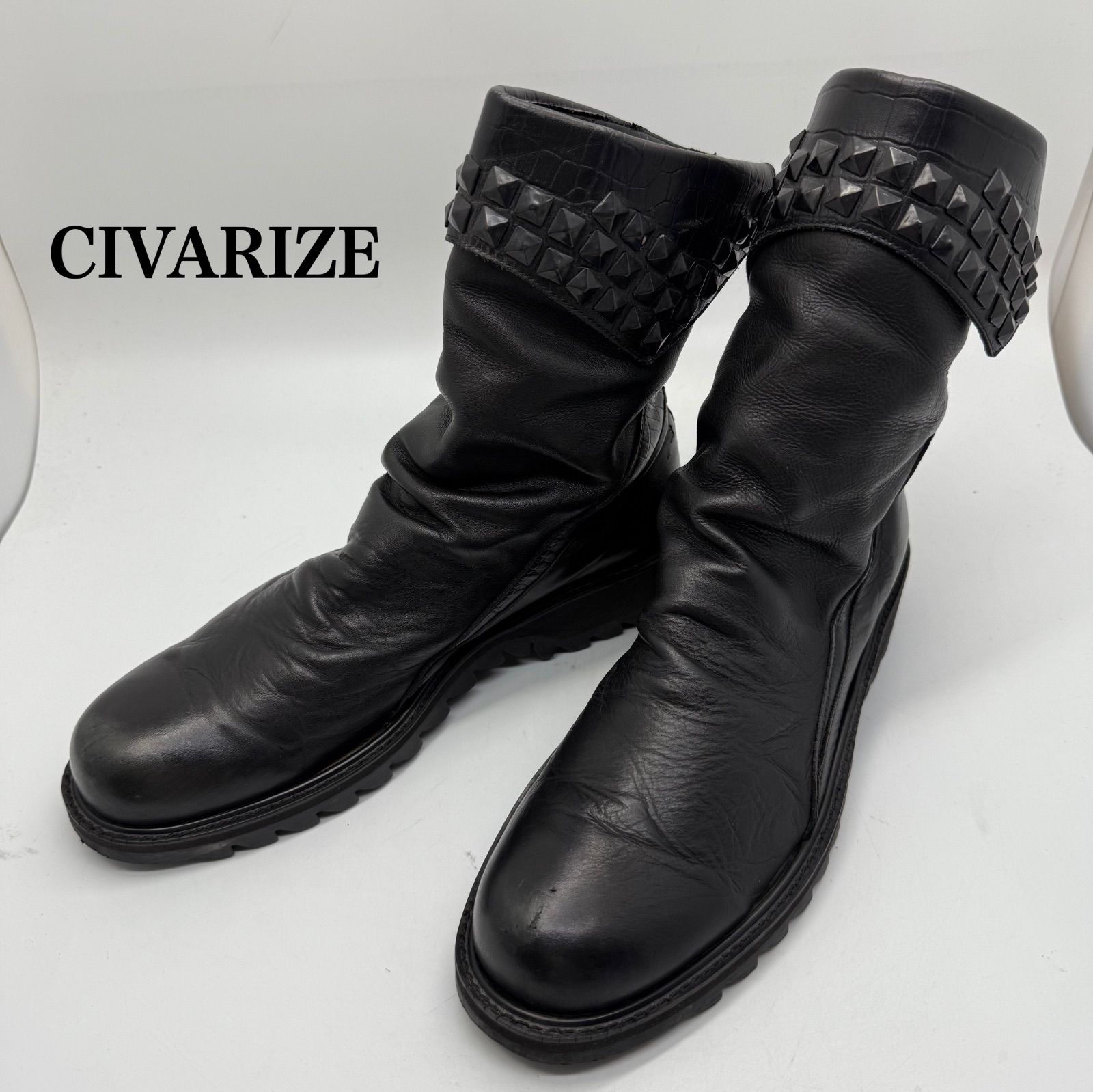 CIVARIZE y2k archive style Riot studs design leather boots CV16-J05-1 42 シヴァーライズ バックジップブーツ スタッズ シャークソール 平成 お兄系