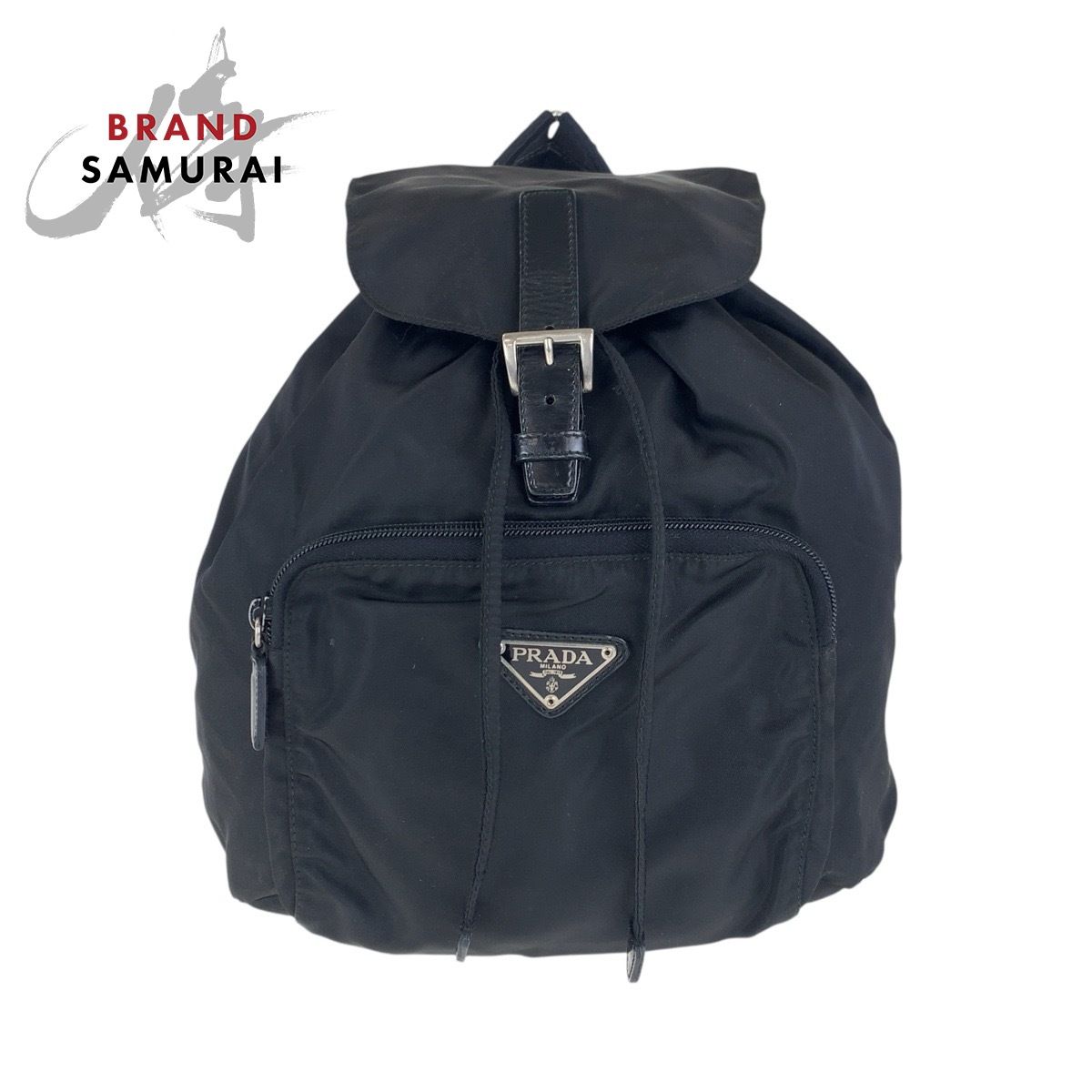 美品 PRADA プラダ テスート 三角ロゴプレート ブラック 黒 シルバー 