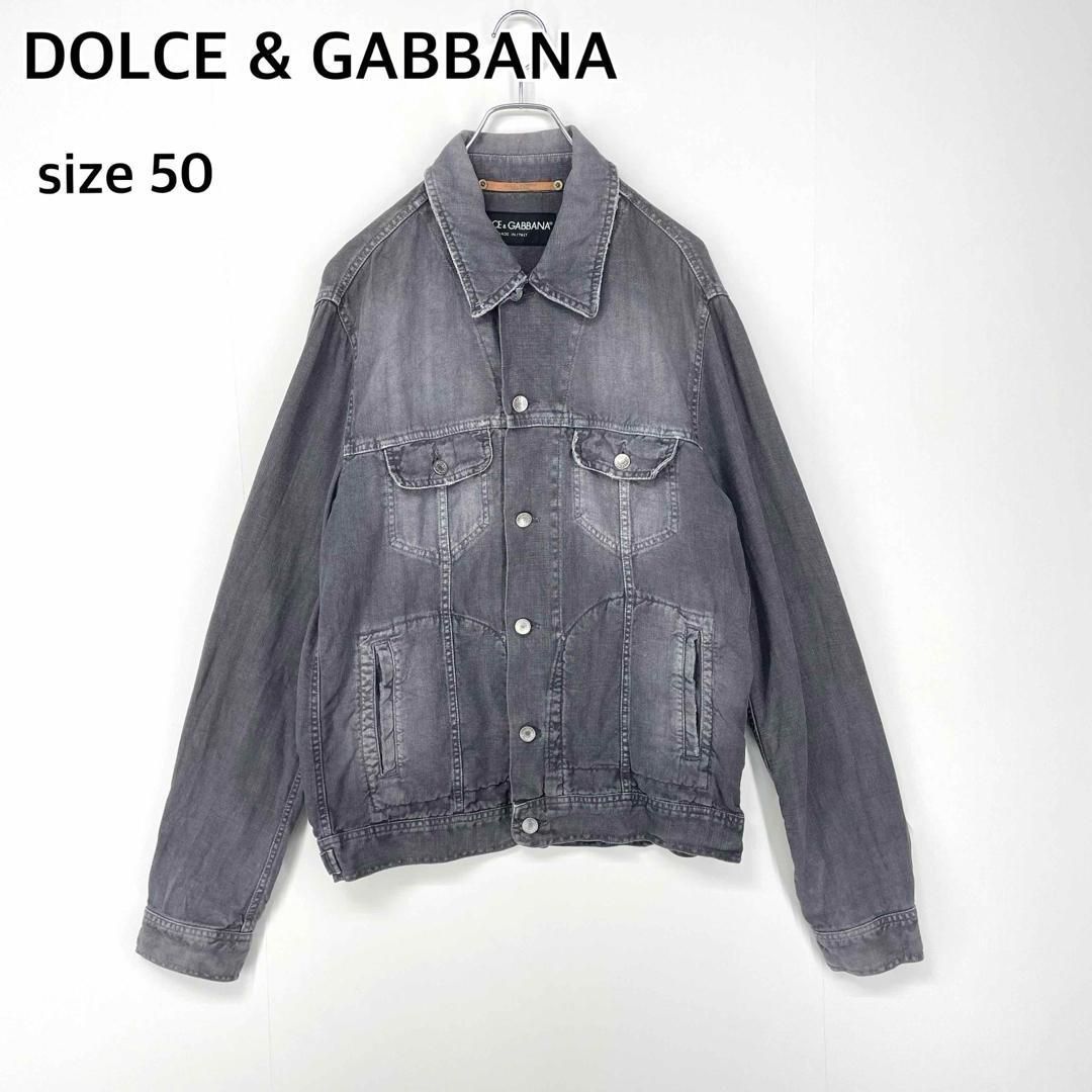 DOLCE & GABBANA ドルチェ＆ガッパーナ 長袖 リネンジャケット デニムジャケット ジージャン メンズ ボタン留め メンズ size50 スミクロ ヴィンテージ加工