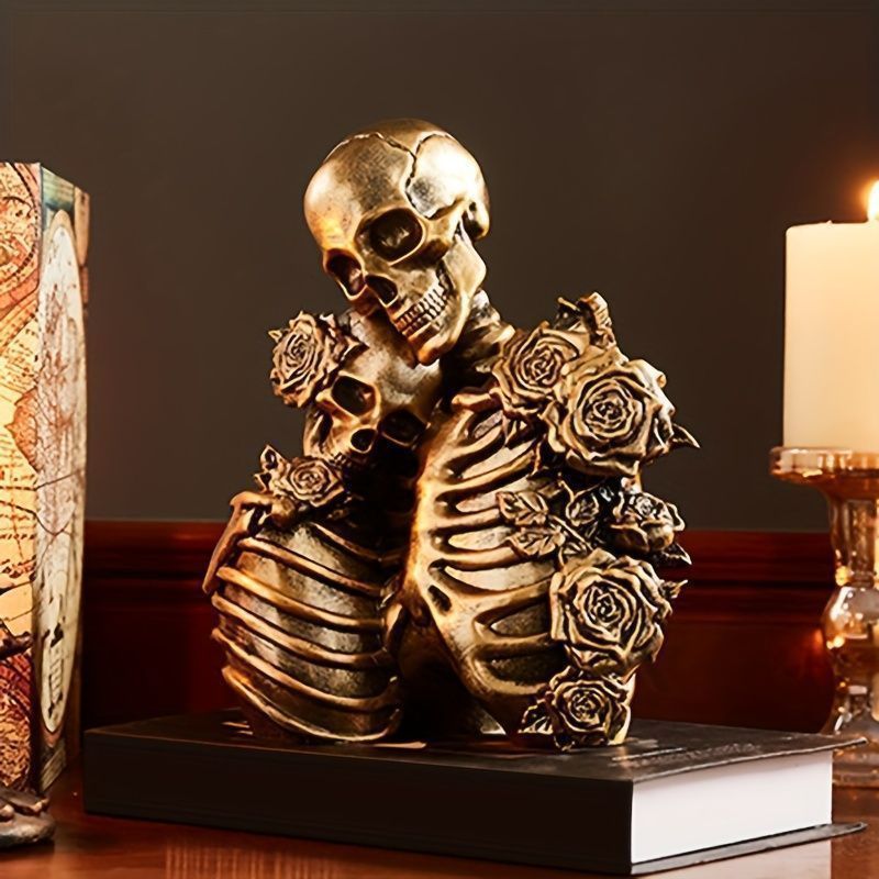 ハロウィン　骸骨　スカル　花嫁　オブジェ 新品・未使用】 ローズスカルカップルオブジェ 置物 骸骨