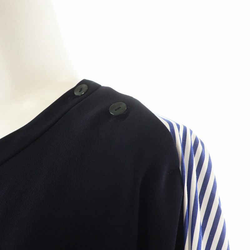 エンフォルド ENFOLD 24AW SHIRT COMBI PULLOVER シャツ ブラウス 5分袖 プルオーバー ストライプ 38 水色 黒 300HA230-0560 エンフォルド ENFOLD 24AW SHIRT COMBI PULLOVER シャツ