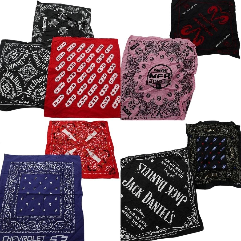 古着卸 まとめ売り  企業 バンダナ  小物 9枚セット (ユニセックス ) フォード ジャックダニエルズ コカ・コーラ ダッチ 中古 古着 NA8456