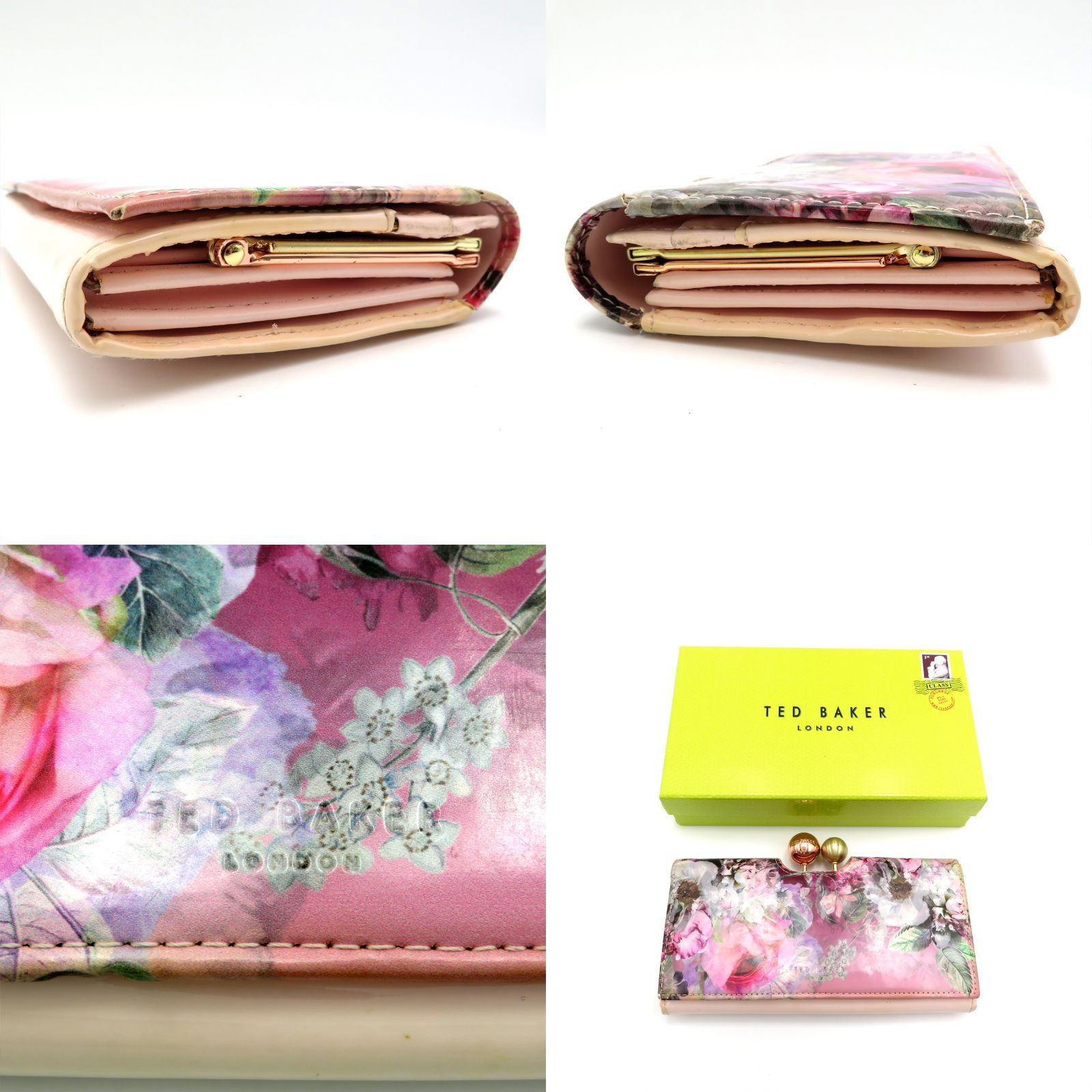 TED BAKER　テッドベイカー　花柄　がま口　長財布　財布　レザー　ピンク　tedbaker　【中古】