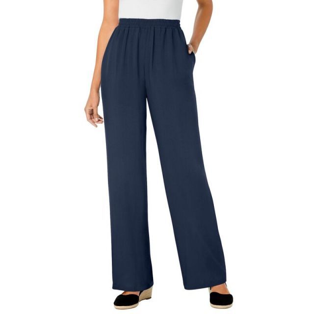 【送料無料】 ウーマン ウィズイン レディース カジュアルパンツ ボトムス Woman Within Women's Plus Size Petite Pull-on Elastic Waist Soft Pants Navy