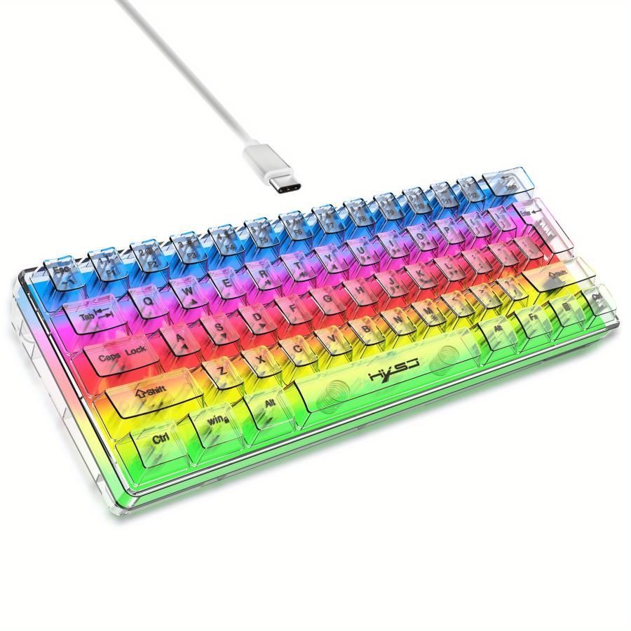 透明なフルサイズのキーボード 61キーのキーボード TYPE-Cキーライン分離 フィルム素材 RGBバックライト オフィス ゲームがもっとクール部品 jwLe331