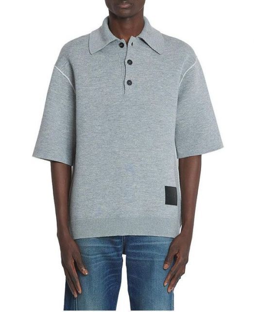 送料無料 ランバン レディース ポロシャツ トップス Oversized Wool Polo Shirt Steel