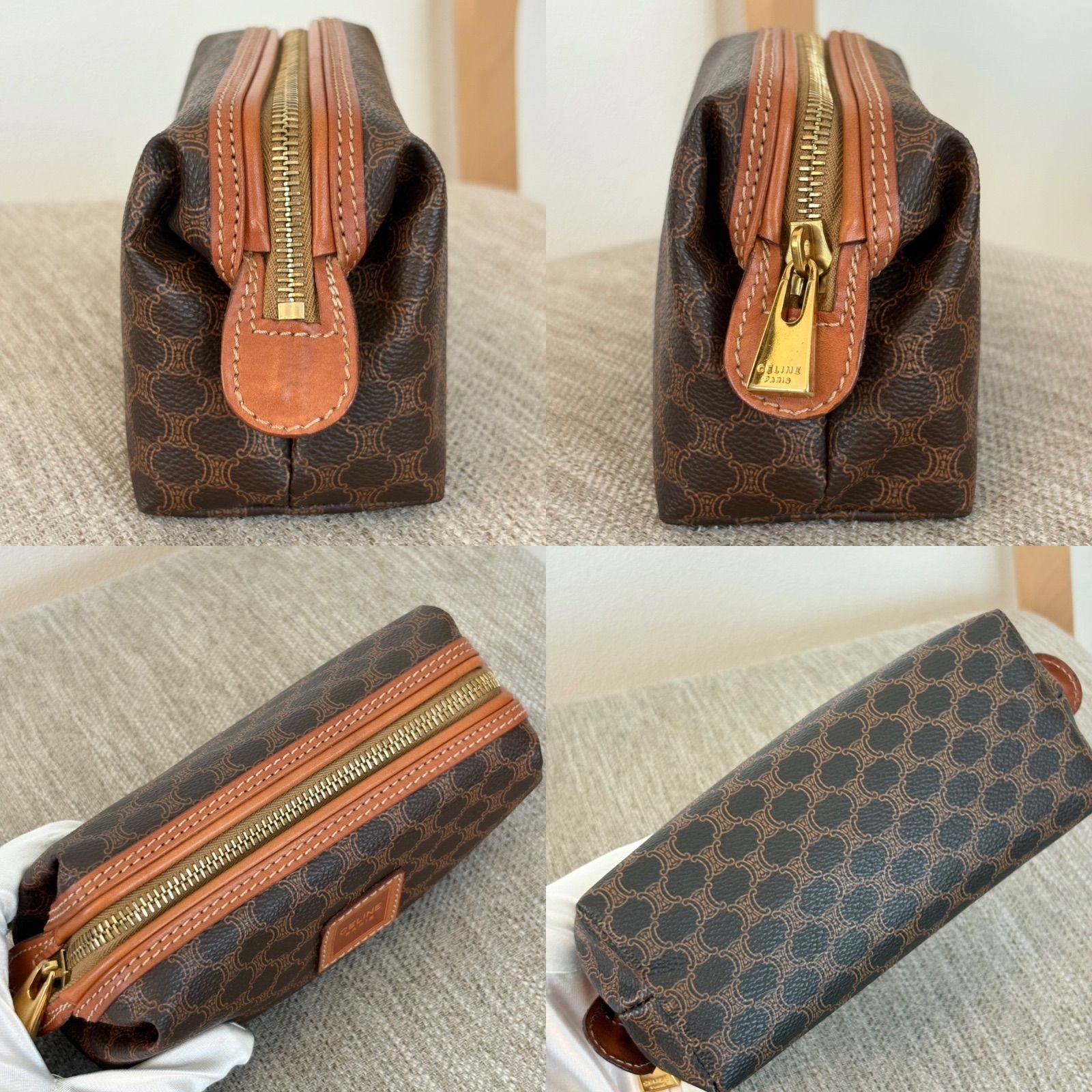 CELINE】アクセサリーポーチ ハンドバッグ マカダム柄 ゴールド金具