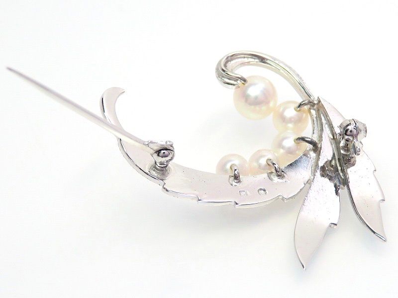 MIKIMOTO ミキモト SV パール ブローチ シルバー 5珠 あこや真珠