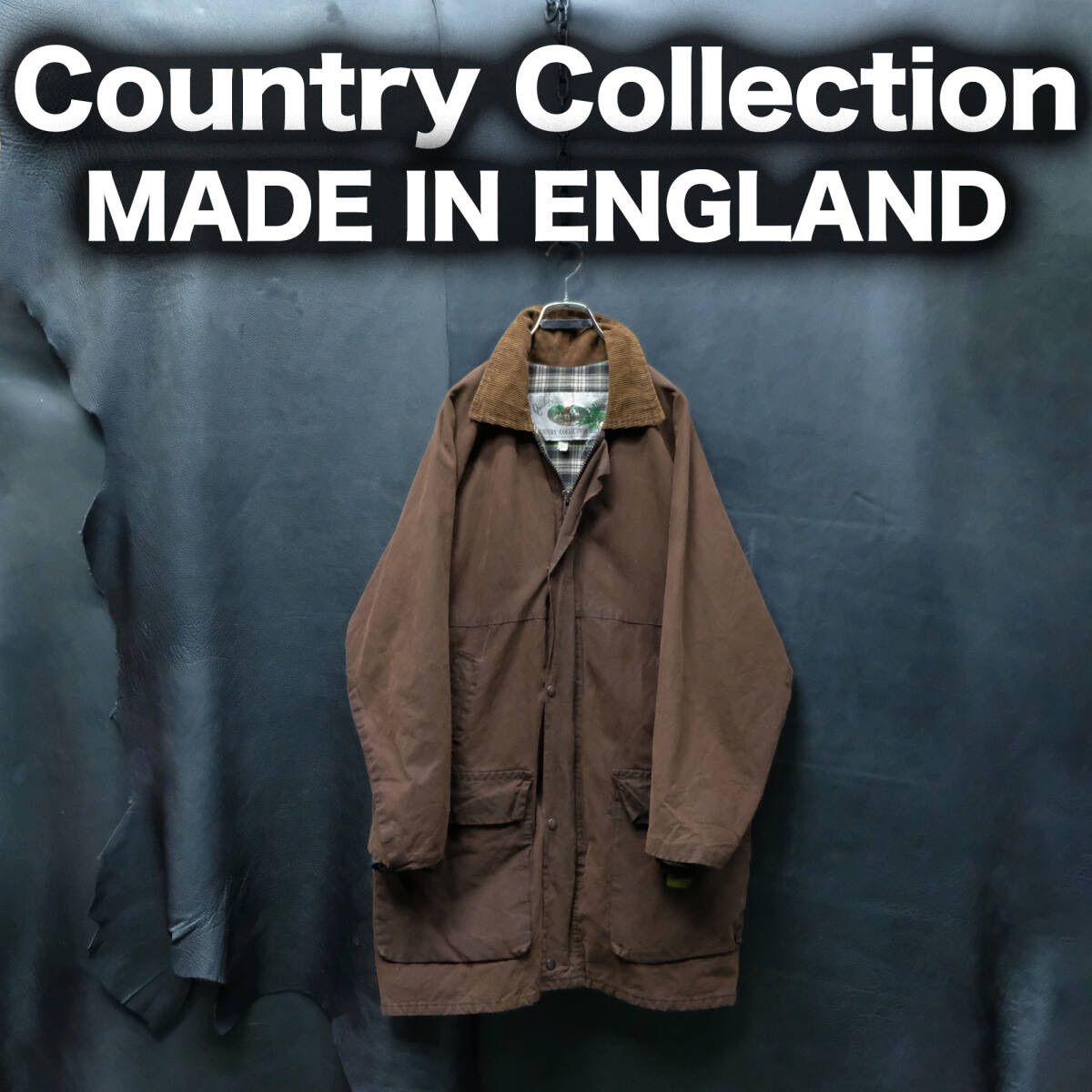 イングランド製 COUNTRY COLLECTION ワックスコットン ロングコート XL オイルドクロス ユーロビンテージ EU 古着 ジャケット 80s/90s オイルドコットン