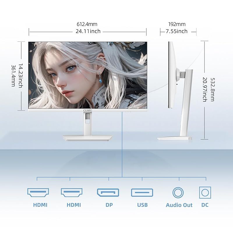 送料無料＆最短翌日配送！ CUNPU 27インチ モニター 白 ホワイト ゲーミングモニター WQHD 2560x1440 解像度Fast IPS 180Hz 1ms 128% sRGB 縦横回転 高さ調整 VESA対応 HDR10 FreeSync 内蔵スピーカー IPSパネル非 最安価に挑戦！