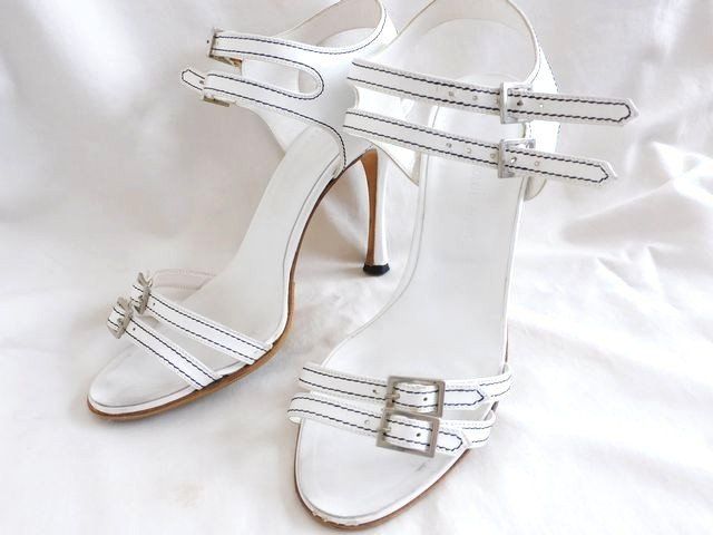 MANOLO BLAHNIK マノロ ブラニク レザー サンダル 36 約23cm レディース 白 ホワイト シューズ レディース □7J