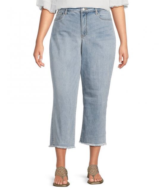 【送料無料】 エヌワイディージェイ レディース デニムパンツ ボトムス Plus Size Coco Stretch Denim Wide Leg Frayed Hem Cropped Jeans Santiago Sea