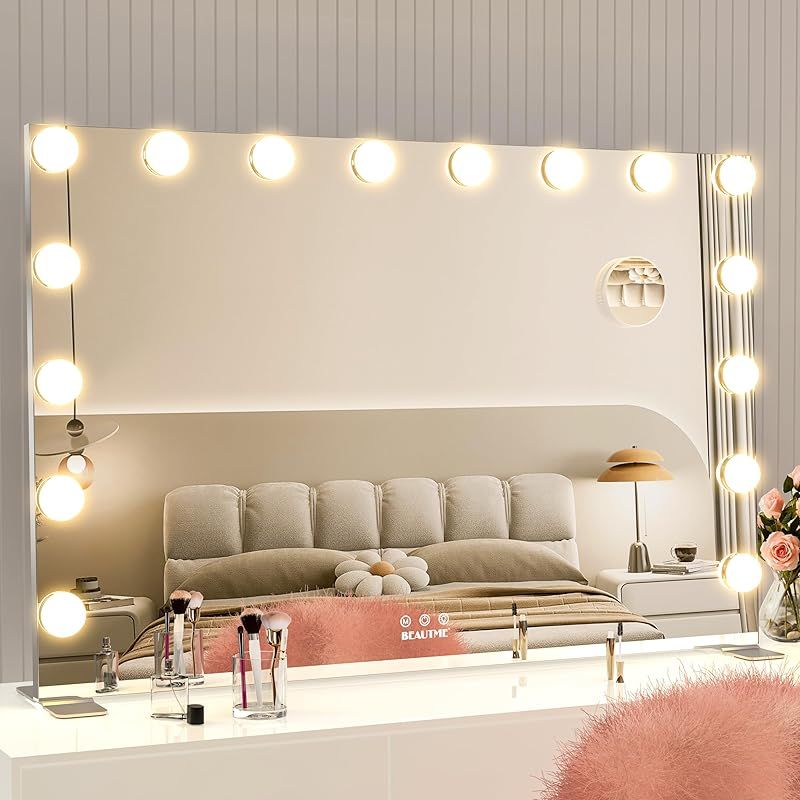 女優ミラー　BEAUTME LED照明付き Amazon.co.jp: BEAUTME化粧鏡 女優ミラー大きい 照明付きミラー 壁掛け