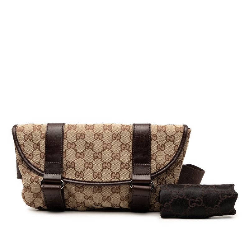 グッチ GGキャンバス ボディバッグ ウエストバッグ 145851 ベージュ ブラウン キャンバス レザー レディース GUCCI 1-0236001 DECORATOM_COM_BR