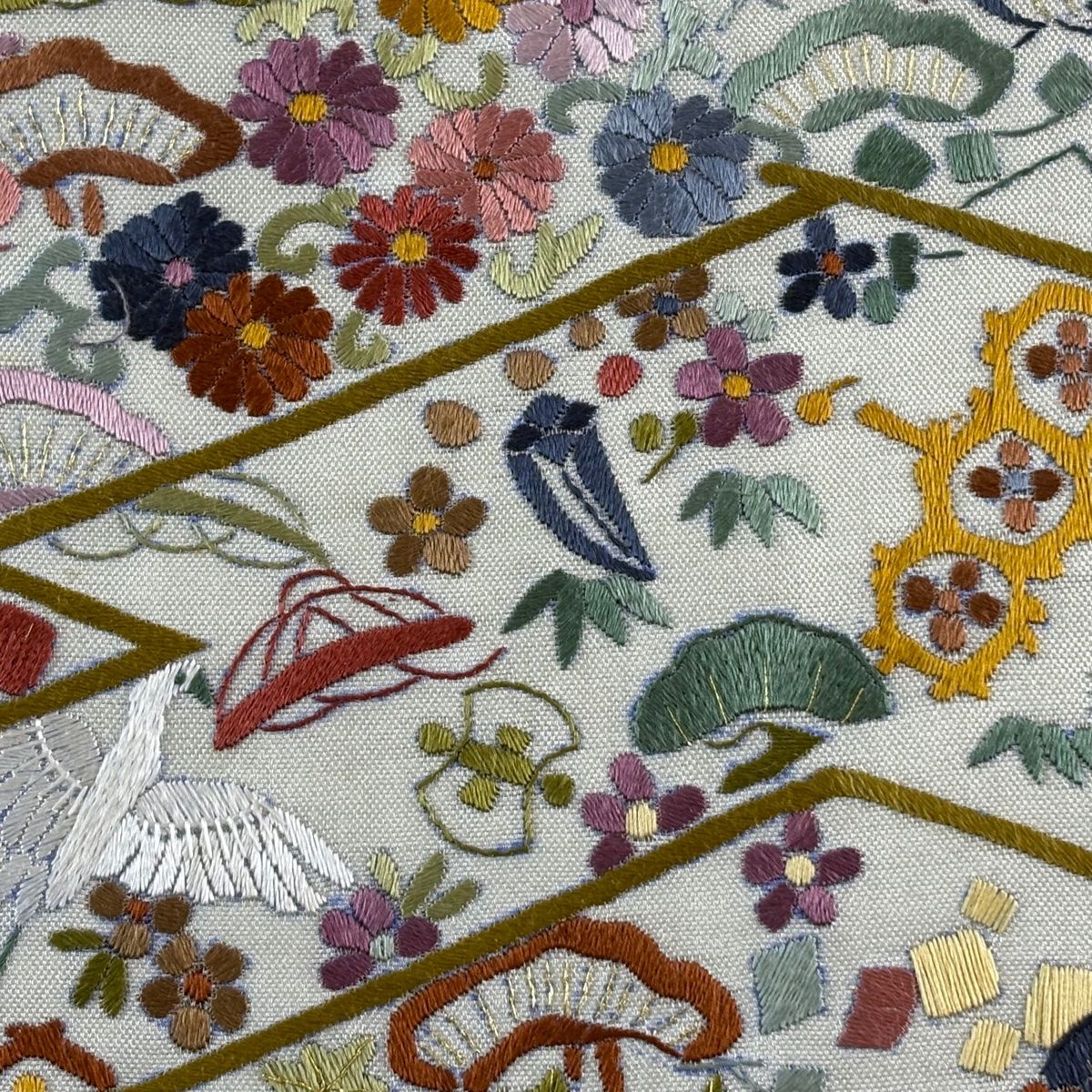 袋帯 名品 宝尽くし 松竹梅 金糸 刺繍 薄緑 お太鼓柄 正絹