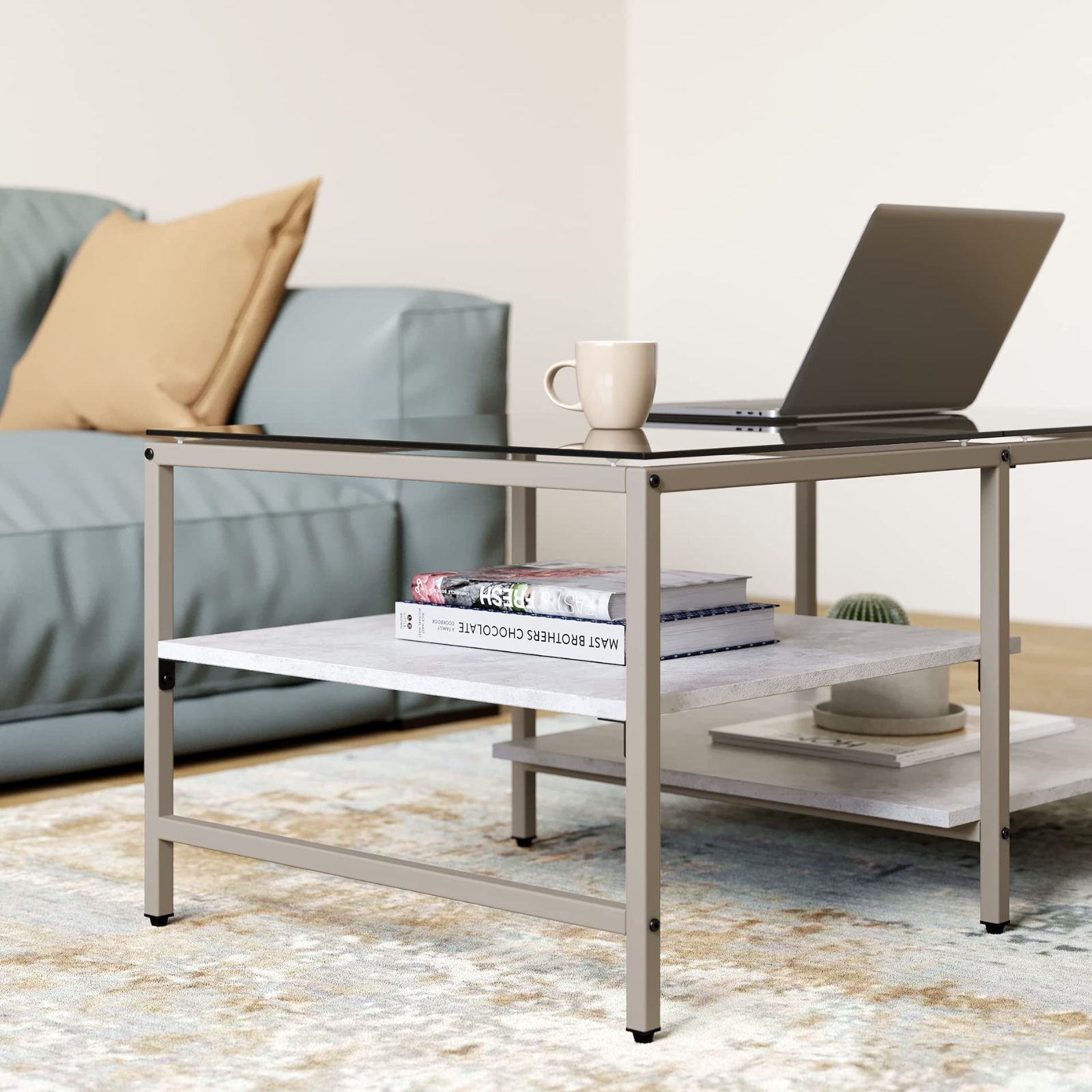 HOMOOI ローテーブル センターテーブル ガラステーブル 注文 二段収納