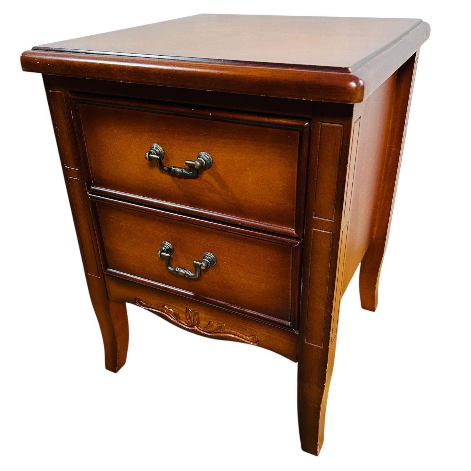 ベッドサイドテーブル ナイトテーブル 2段引き出し 彫刻デザイン カーブ脚