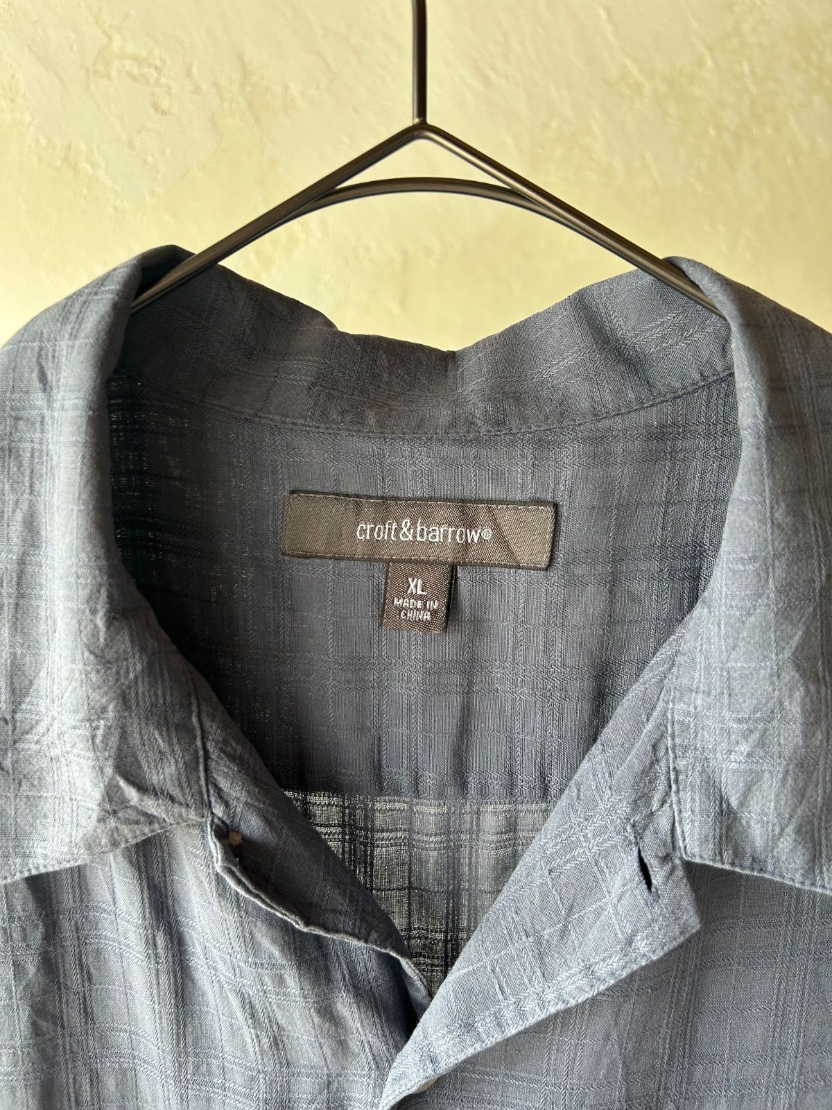 croft&barrow S/S open collar silk shirt blue クラフトバロー