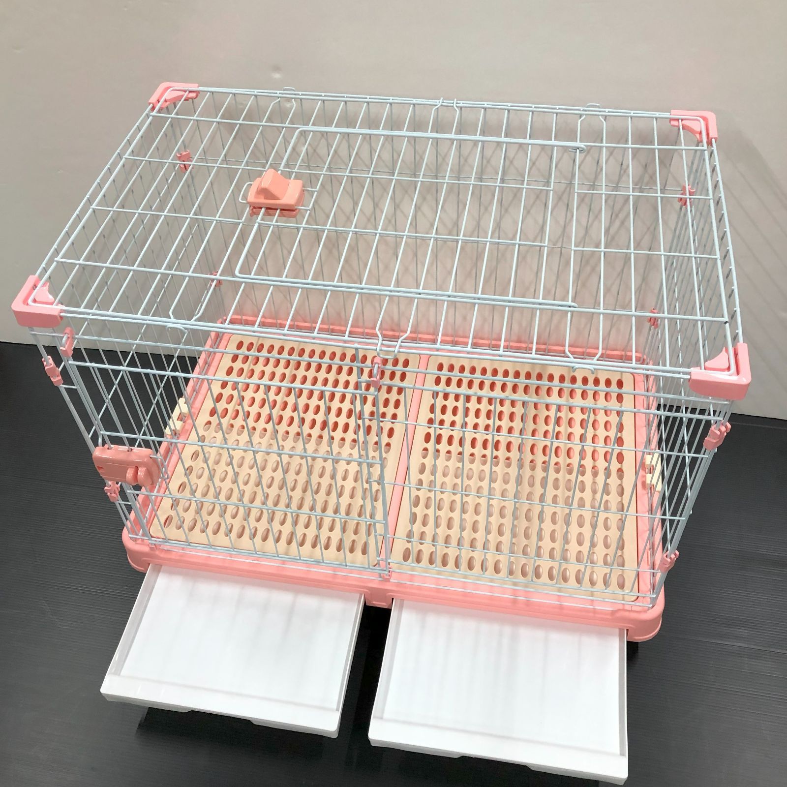 おまけ付 ペットケージ 小動物ケージ ロック 犬ケージ 猫ケージ うさぎのケージ 室内飼い 天井扉 脱走防止 引き出しトイレ付 掃除簡単 移動便利 組み立てペットケージ ルームケージ ピンク