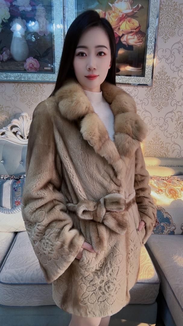 手触り気絶級! 上セーブルファー襟 上質シェアードミンクコートファーコート